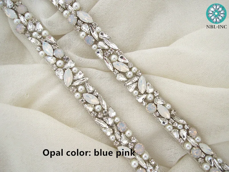 (10 yards) Bridal silver opal rhinestone applique trim beaded crystal trim iron on for wedding dress  WDD0916