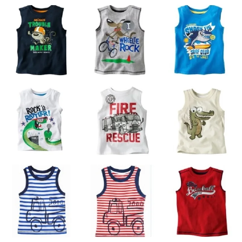 Hooyi Sleeveless Baby Boys T-shirts Children Tops Singlets Summer kids Vest baby boy tops Boy\'s clothes 100% Cotton Tees Shirts