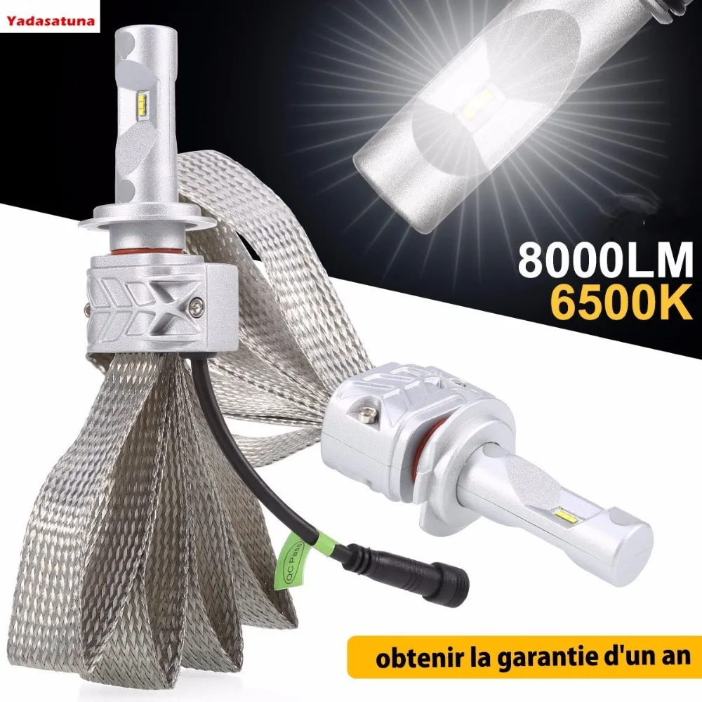 2Pieces/lot H7 Phare LED PHI-ZES Ampoules, Voiture LED 60W 6500K 8000LM Super Lumieuse Lampe,Notez la taille d'une moto