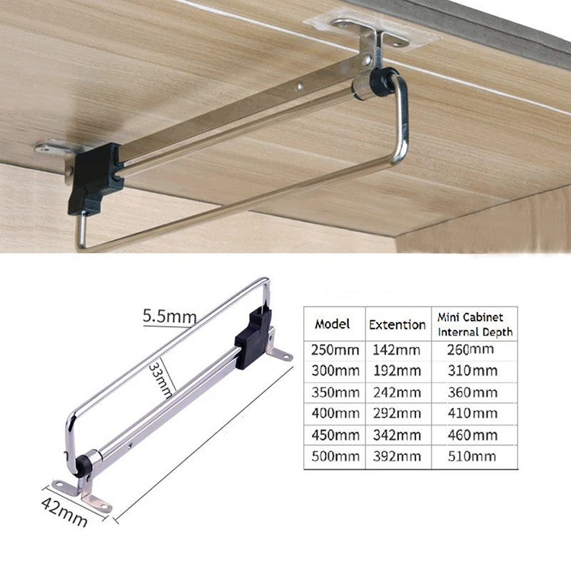 

2Pcs 250 300mm 350 400mm 450mm 500mm Closet Wardrobe Top Mount Sliding Pull Out Pull-out Cloth Hanger Rack