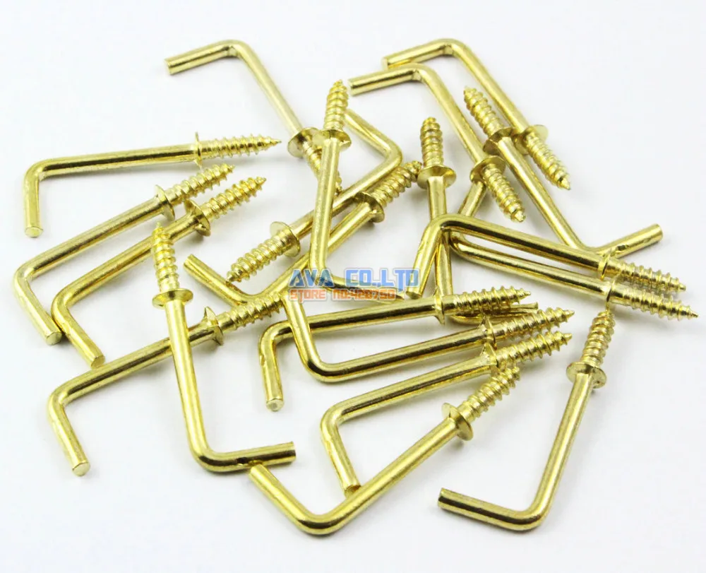 100 Pieces Gold L Shape Hook Right Angle Hook Screw L Hook 38x12mm