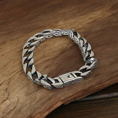 10mm Wide Men Bracelet Pure 100% 925 Sterling Silver Male Buckle Clip Bracelet Thai Silver Vintage Silver Fashion Jewelry