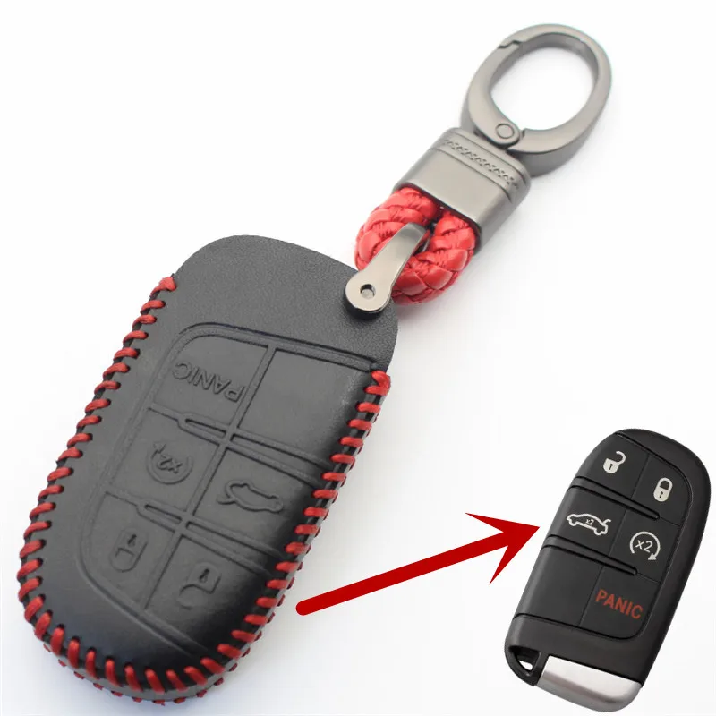 FLYBETTER Genuine Leather Keychain 5Button Key Case Cover For Jeep Grand Cheroke For Fiat For Chrysler 300 Car Styling (B) L361