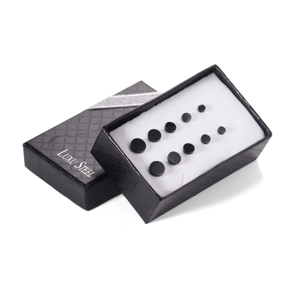 LUXUSTEEL-مجموعات القرط الفولاذ المقاوم للصدأ ، ودفع الظهر مسمار الأذن ، أسود شكل دائري ، حجم مختلط ، 4 مللي متر إلى 8 مللي متر ، 5 أزواج لكل صناديق ، جديد #5