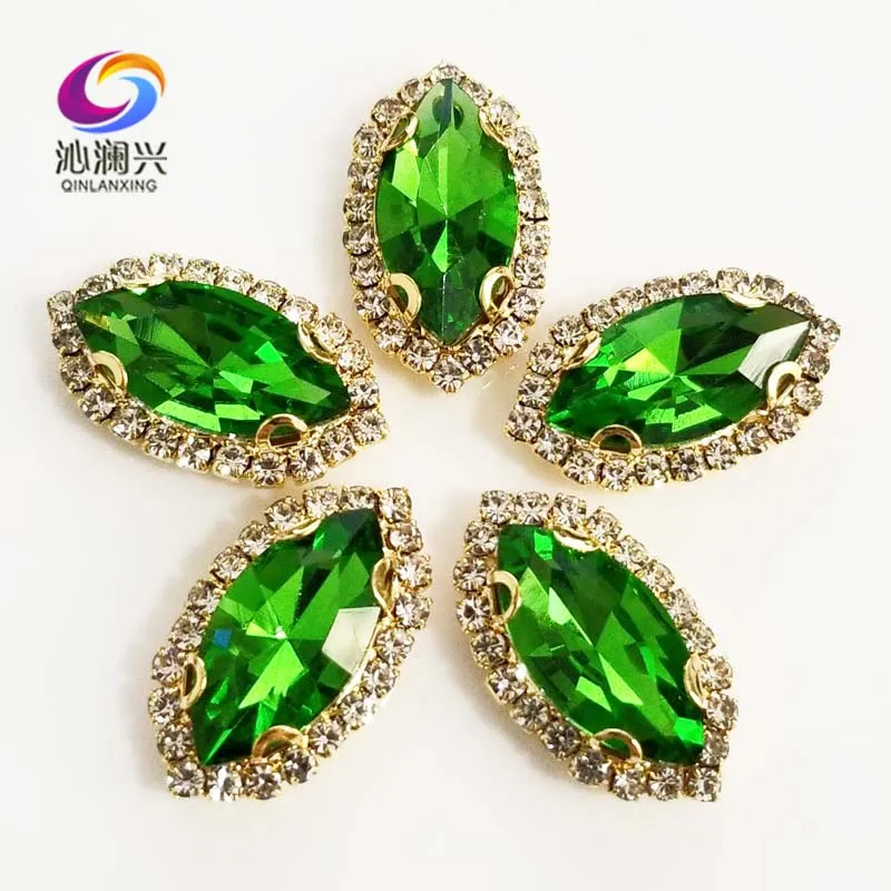 

Gold Bottom Grass Green Glass Crystal Rhinestones, Eye Shape Sew on Buckle, Used for Needlework, Diy Clothing Sewing Accessories