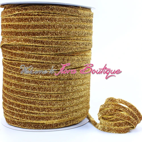 Gold metallic glitter elastic in 3/8