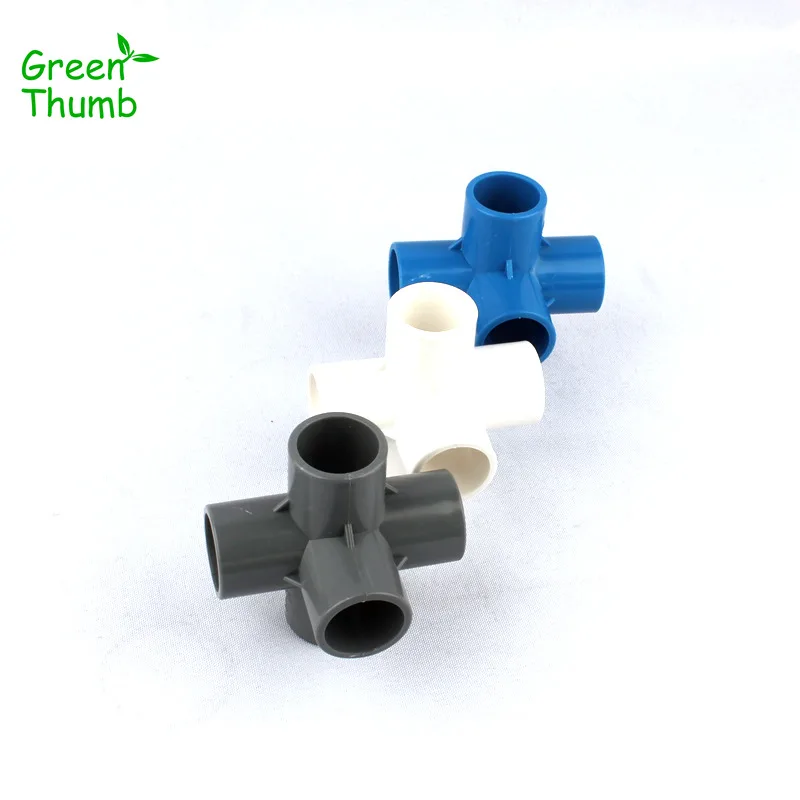 2pcs Inner Diameter 25mm PVC Five-Way Connector for Garden Water Pipe Fittings White/Grey/Blue Plastic PVC Joints