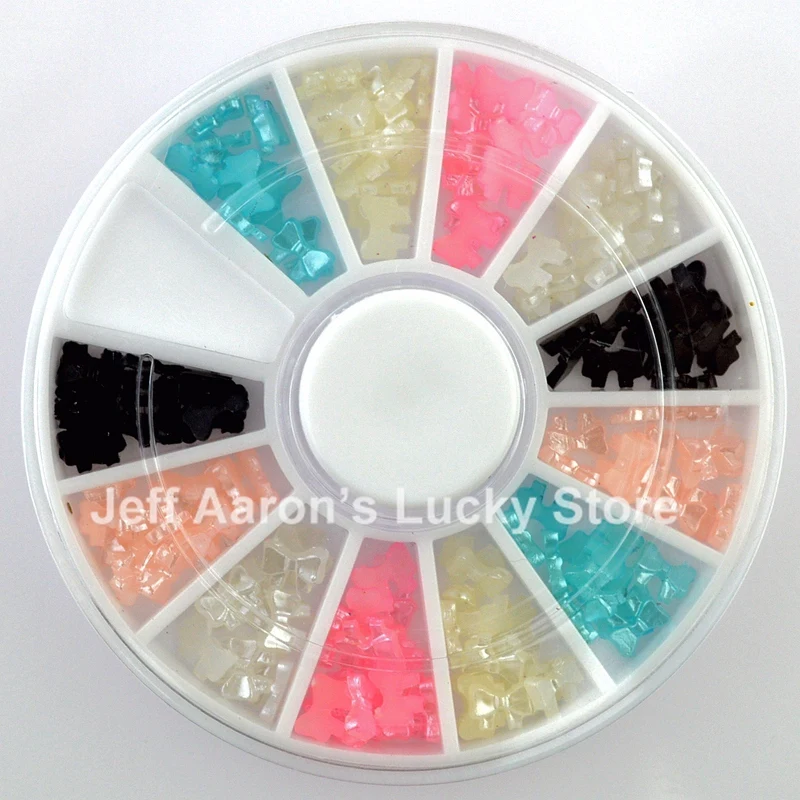 6 Colors Beauty 3D Bow Tie Pearl Wheel Acrylic Nail Art Glitter Decoration Tools Nail Accessories NEW