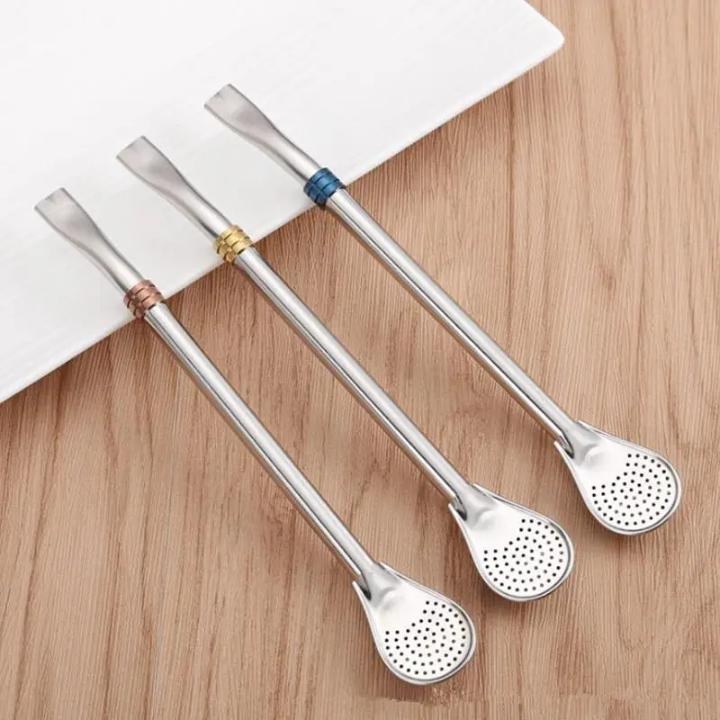 Coffee Mixing Spoon Stainless Steel Filter Straw Tea Teaspoon Dessert Ice Cream Dessert Flatware Kitchen Tableware F20173774