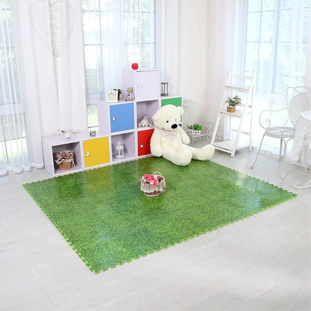 RAYUAN 9CS Creative Grass Like Puzzle Carpets EVA Foam Carpet Jigsaw Mat Soft Area Rug Children Baby Play Mats Playmat 30x30CM