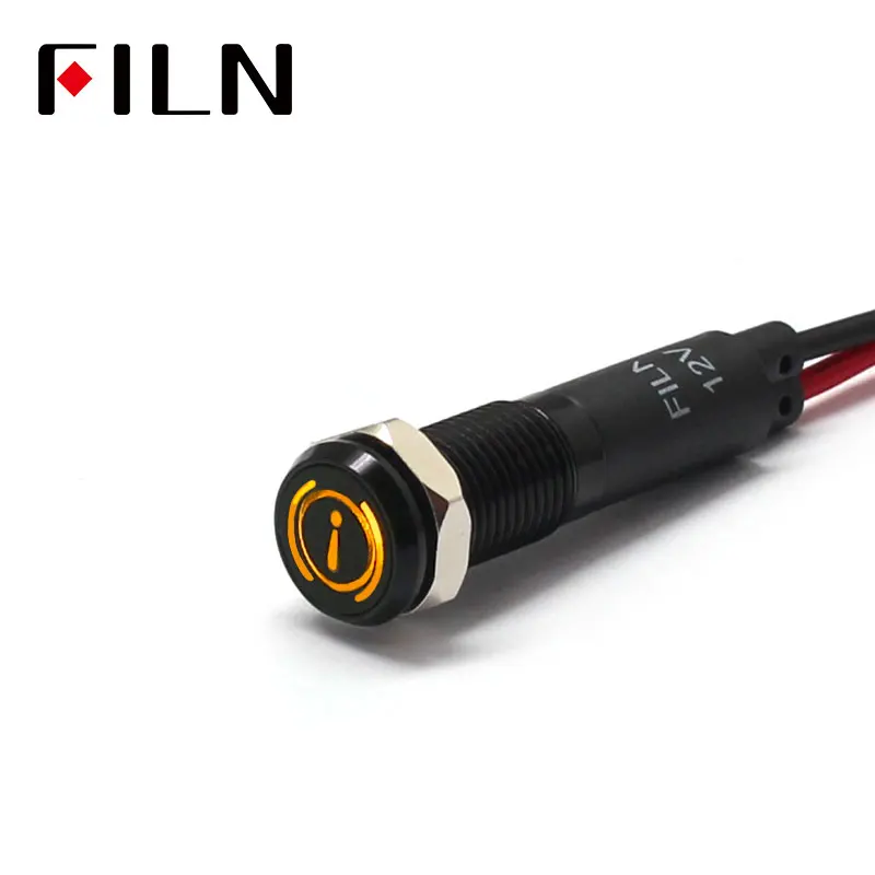 FILN 8mm  Car dashboard Brake fault marker symbol led red yellow white blue green 12v led indicator light with 20cm cable