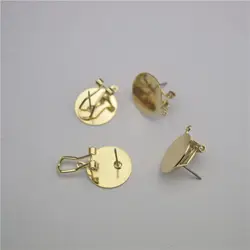 50pcs 15MM Gold Silver Color Ear Clip With Pin Copper Metal Ear Clip DIY Earring Finding