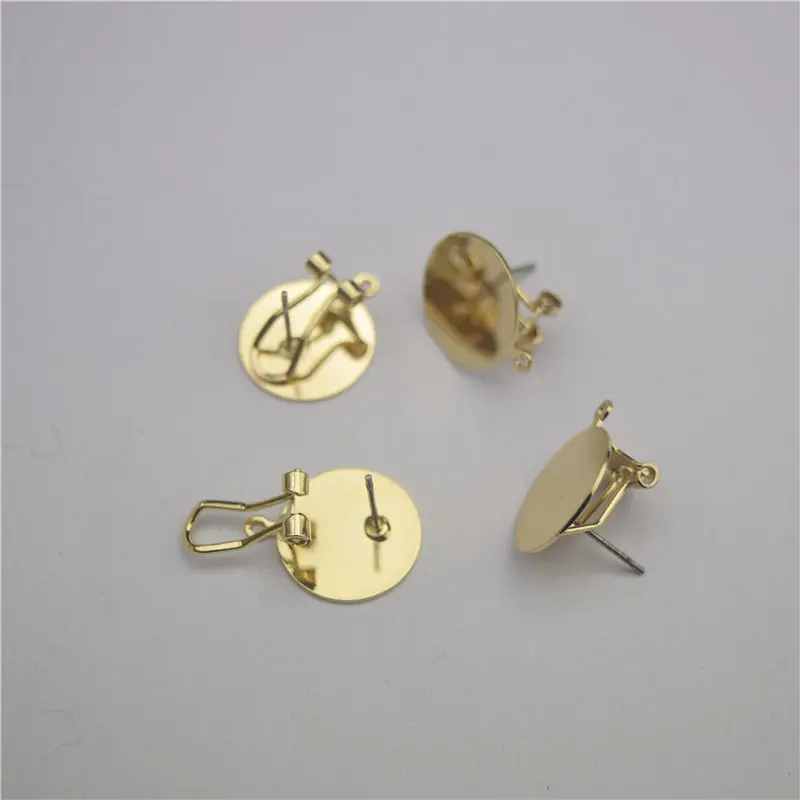 50 sztuk 15MM złoty srebrny kolor klips do ucha z pinem miedziany metalowy klips do ucha DIY kolczyk znalezienie