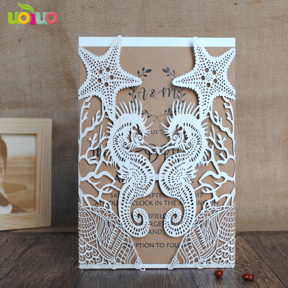 30pcs Free Shipping Seashell Design Wedding Invitation Cards Laser Cut Samples
