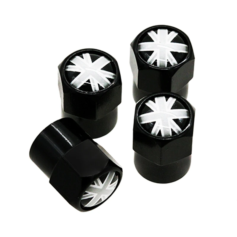 HAUSNN 4Pcs/Pack Car Accessories for Land Rover MINI Jaguar UK England Flag Logo Sticker Wheel Tire Valve Caps Stem Covers