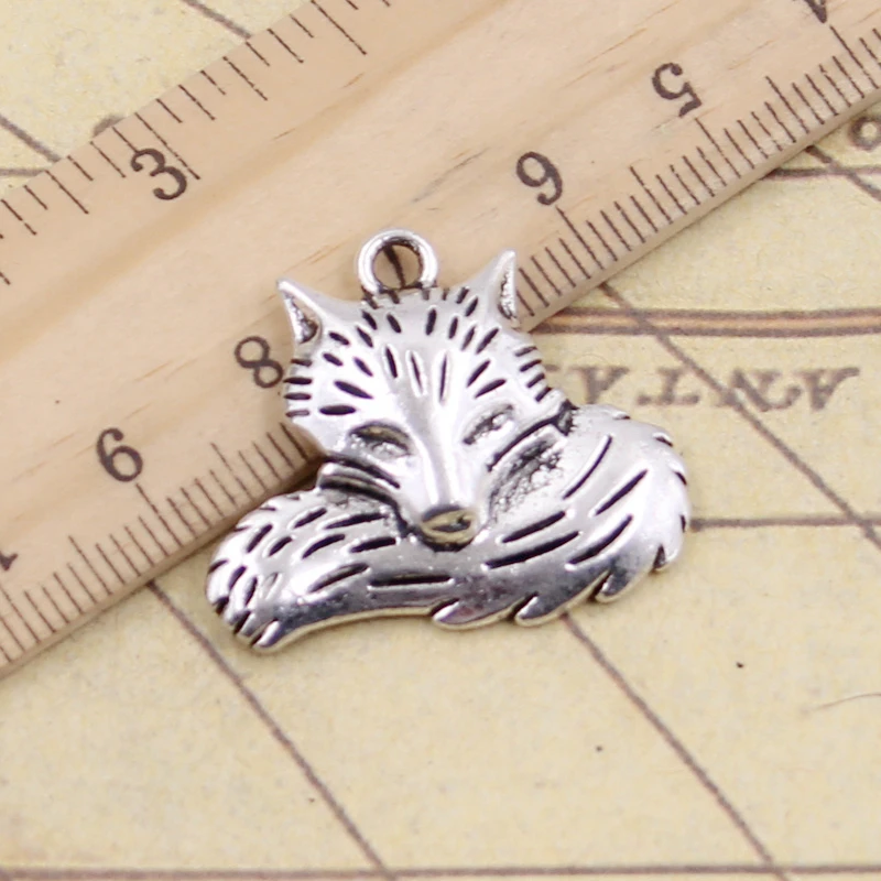 5pcs Charms Wolf Tail Fox 24x28mm Tibetan Bronze Silver Color Pendants Antique Jewelry Making DIY Handmade Craft