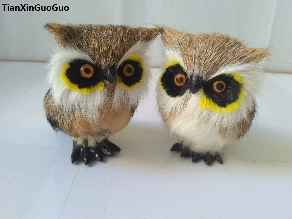 cute brown owl mini 7x10cm hard model polyethylene& furs owls one lot/2 pcs handicraft, home decoration toy s1745