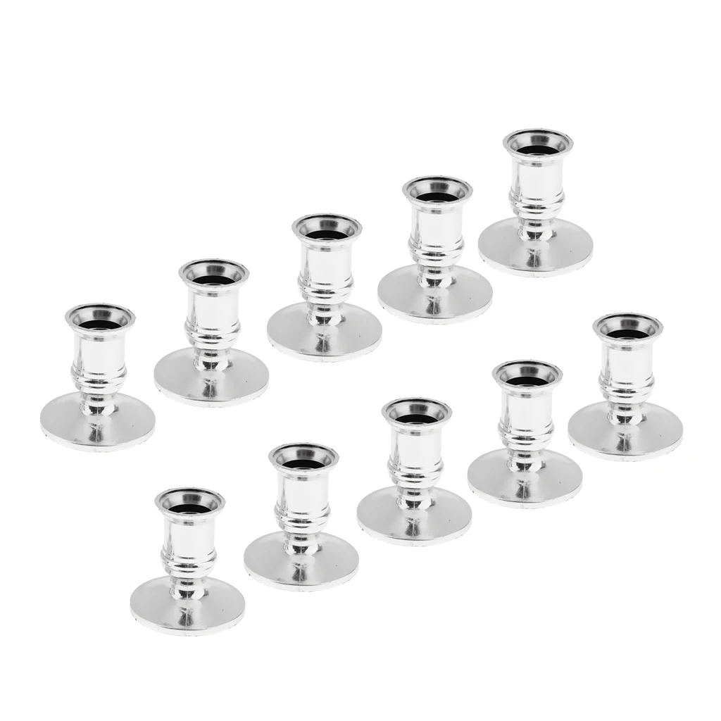 Silver Plastic Candlesticks Pillar Candle Base Stand Holder, Pack of 10