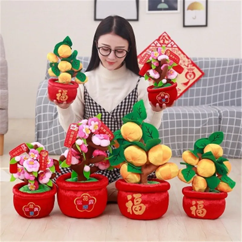 

SBB new house Orange Peach blossom potted creative gift Short plush Toy Whole cotton filling cusion decorate home sofa new year