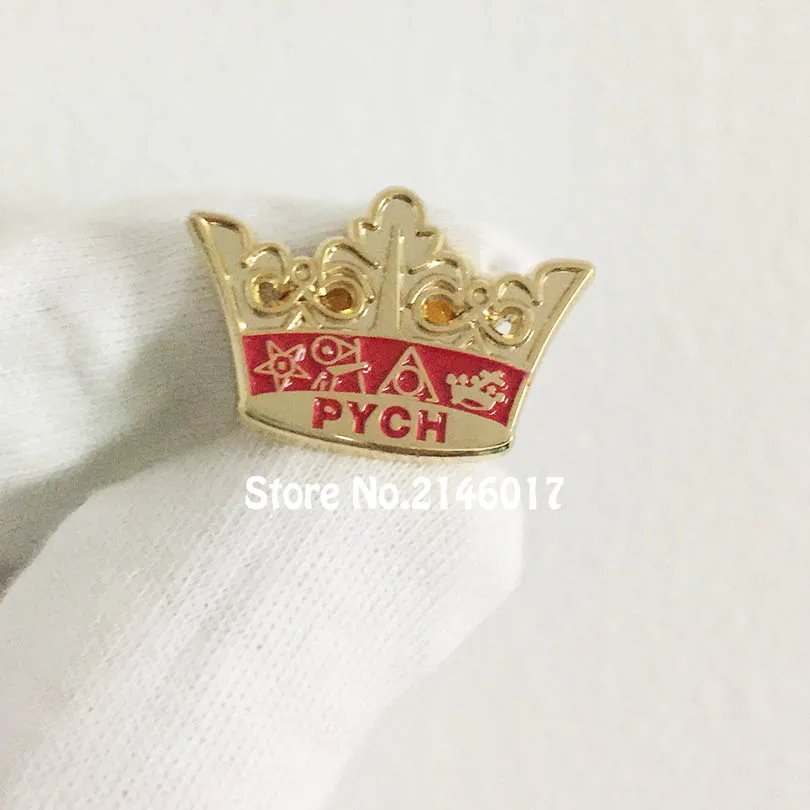 50pcs Custom Enamel Badge 25mm Masonic PYCH Crown Lapel Pin Free Masons Pins Brooch Red Freemason Masonry Metal Craft