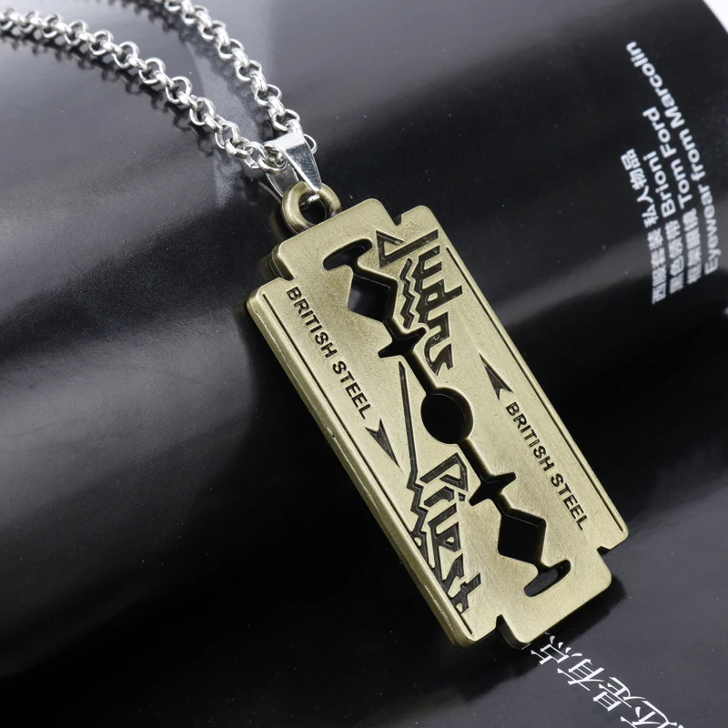 dongsheng Music Band Judas Priest Necklace razor blade shape Pendant Fashion link chain Necklaces Friendship Gift Jewelry -30