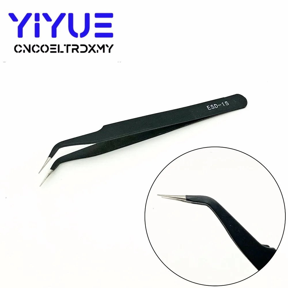 2Pcs ESD Anti-Static Curved Straight Tip Tweezers Precision Soldering Forceps Set Home Working Model Making Hand Tool