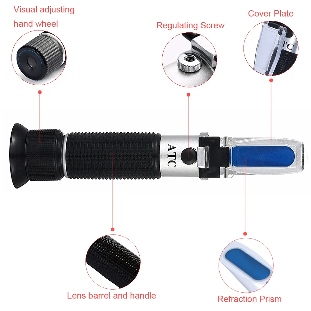 Portable Refractometer Hydrometer for Alcohol Meter Tester 0-80% Wine Alcohol Tester Meter Alcoholometer Alcoholmeter ATC