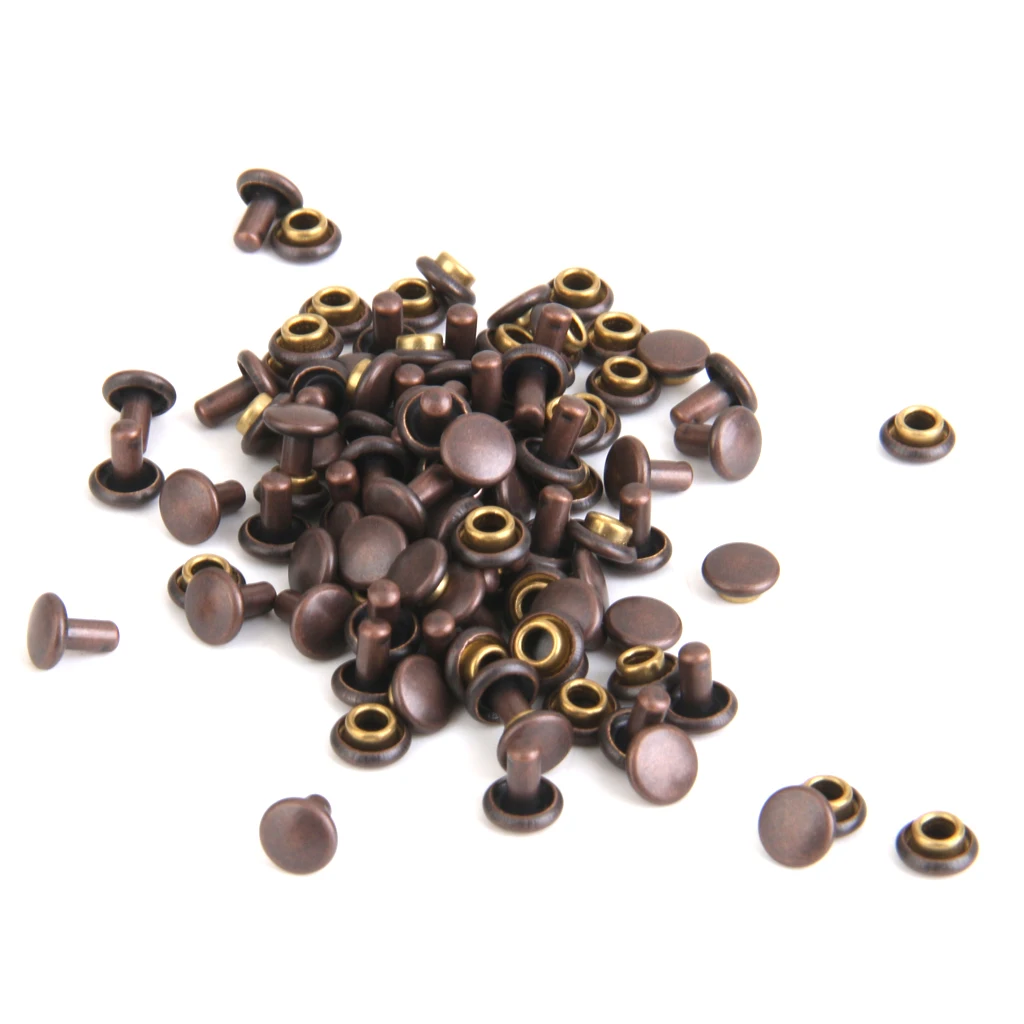 New Hot DIY Jeans Copper Dual Head Craft Rivets 6 x 7mm Pack of 50Pcs Brass Rock Band Clothes Toys Garments Sewing Accessor Gift