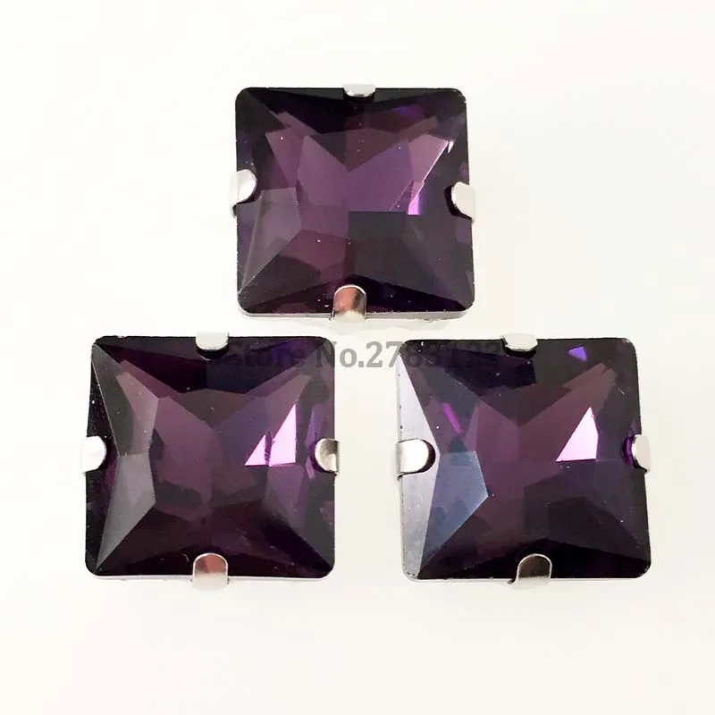 

Deep purple square flatback good quality AAA Glass Crystal sew on rhinestones with Silver claw use for diy Clothing accessories