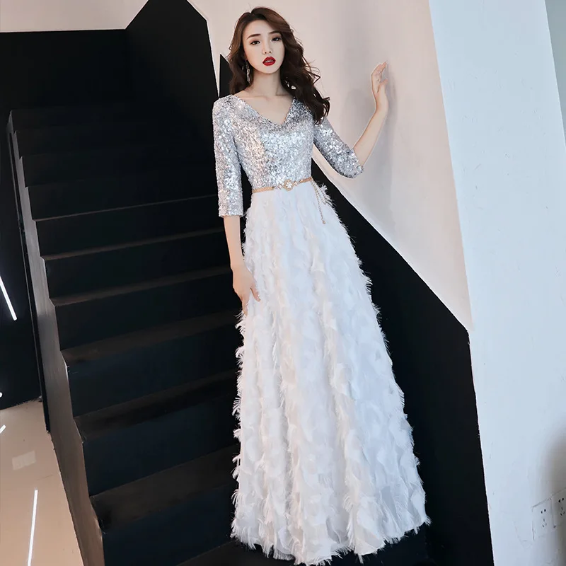 Sequin Oriental Style Banquet Dresses Chinese Vintage Traditional Wedding Cheongsam Grandeur Evening Party Dress Size XS-XXXL