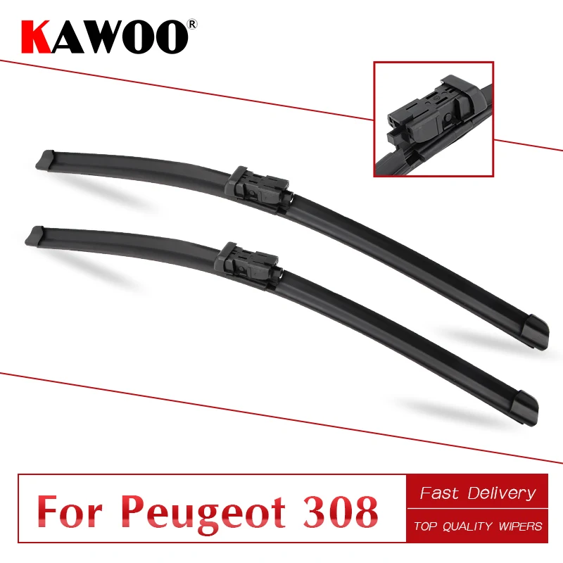 KAWOO For Peugeot 308 T7 T9(Hatchback/SW)/T7 CC ,Car Wiper Blades Soft Rubber Model Year From 2007 To 2020 Fit Push Button Arm