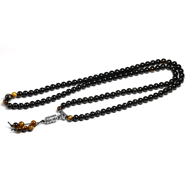 Natural Color obsidian Yoga Men 6mm 108 Beads Strand Bracelets Buddhism Six Words Mantra Buddha Tiger eye Bracelet For Women