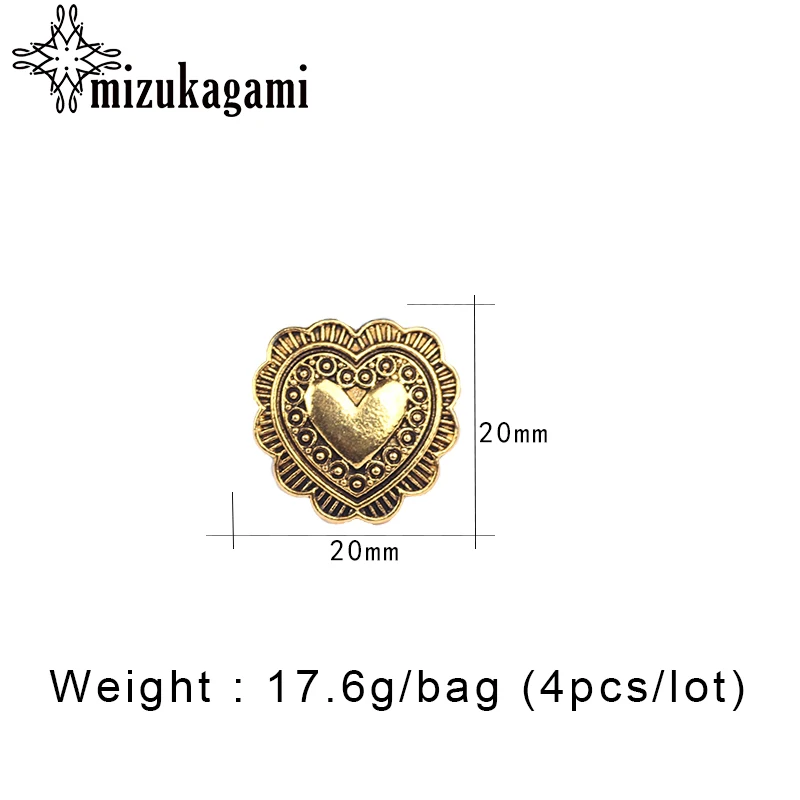 4pcs/lot 20MM Retro Zinc Alloy Sweet Small Heart   Concho Buttons Charms Pendants For DIY Jewellery Accessories