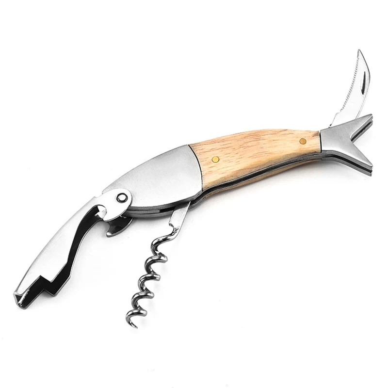 Professional Multi-function Wine Bottle Opener, Screw Corkscrew, Wood Handle, Portable Cookware Tools, High Quality, 1Pc