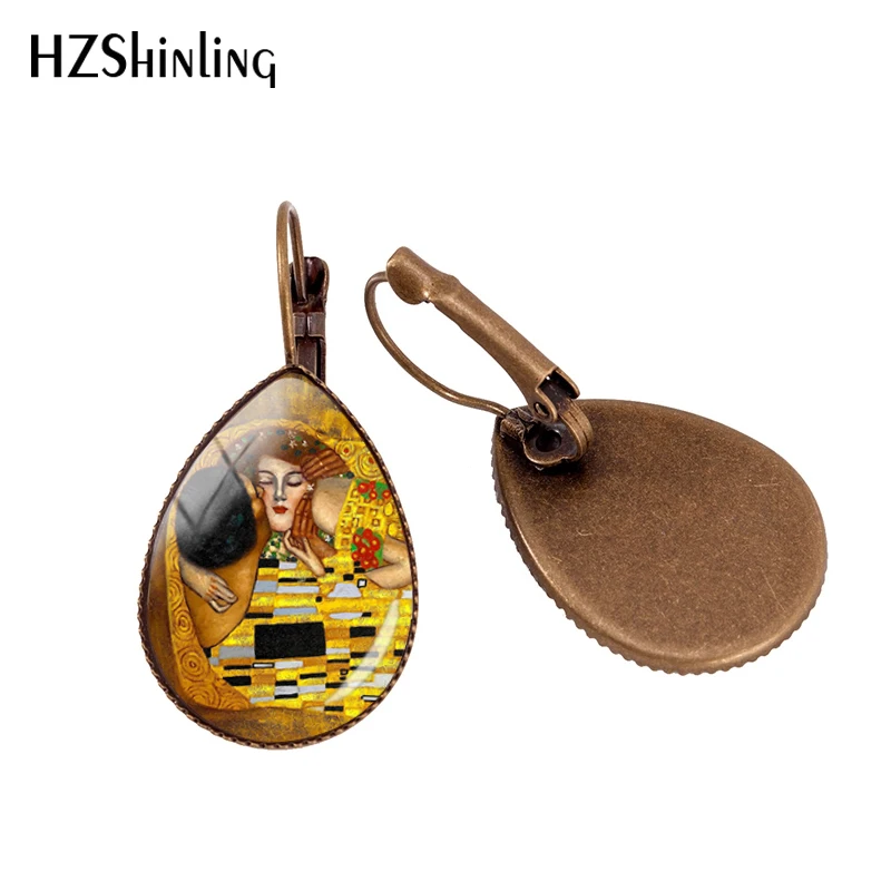 2019 New Gustav Klimt Kiss Ear Clip Mother And Child Tear Drop Earring Glass Dome Jewelry Handmade