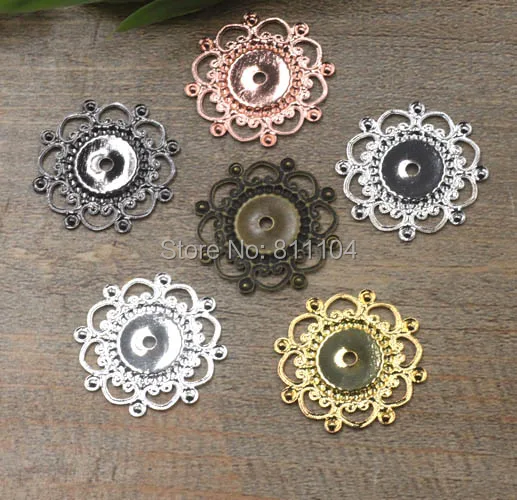 28mm Multi-color Plated Brass Metal Blank Flat Circle Bezel Filigree Flower Links Wraps Connectors Jewelry Findings Connectors