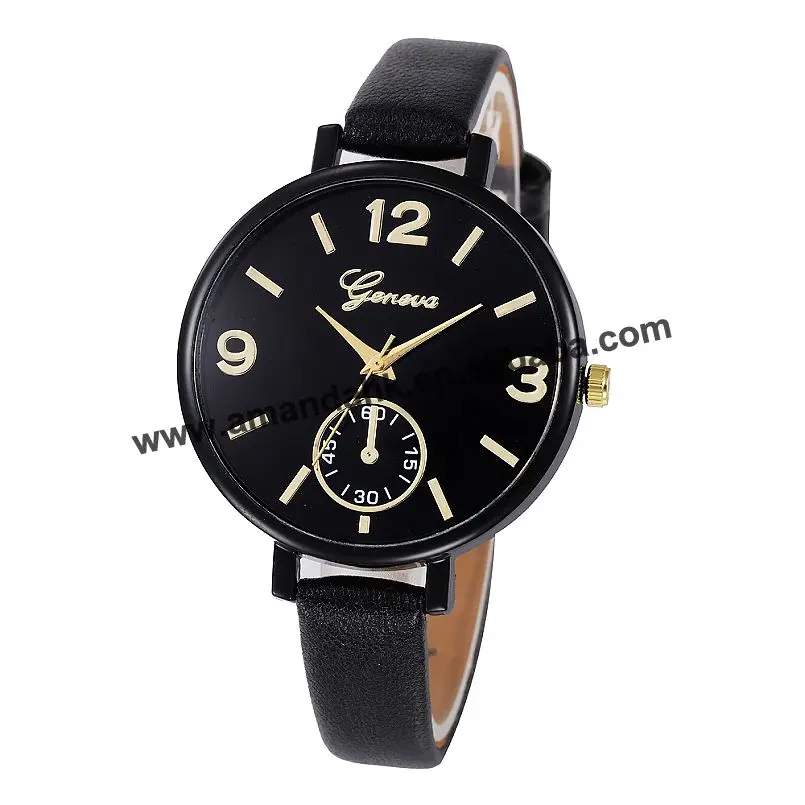 

High Wholesale NEW Geneva Thin Wrist Watch Fashion Women Quartz Watches Hot Leather Women Gold watch Casual Dress Wristwatches