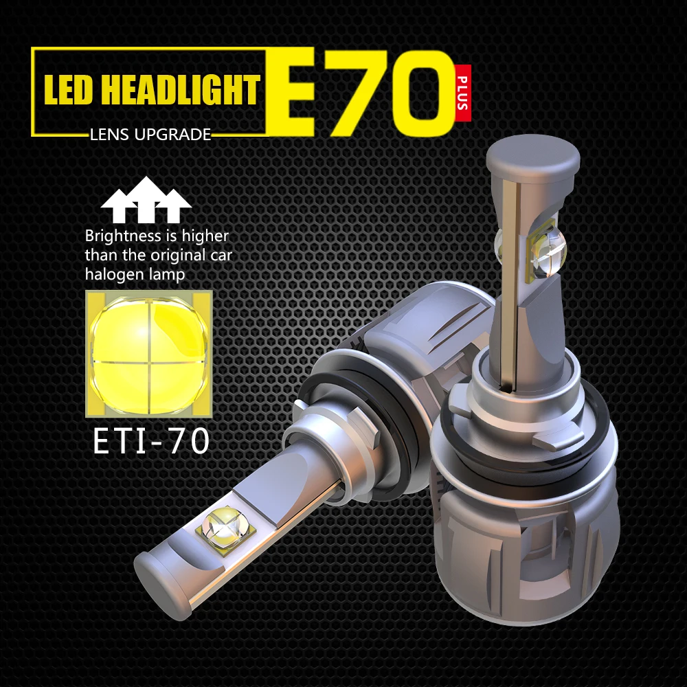 1 Set H8 H9 H11 H16 60W 6000LM E70 LED Headlight Front Lens Lamps Bulbs ETI-70 4SMD Chips Turbo Fan White 6000K Fog 120W 12000LM