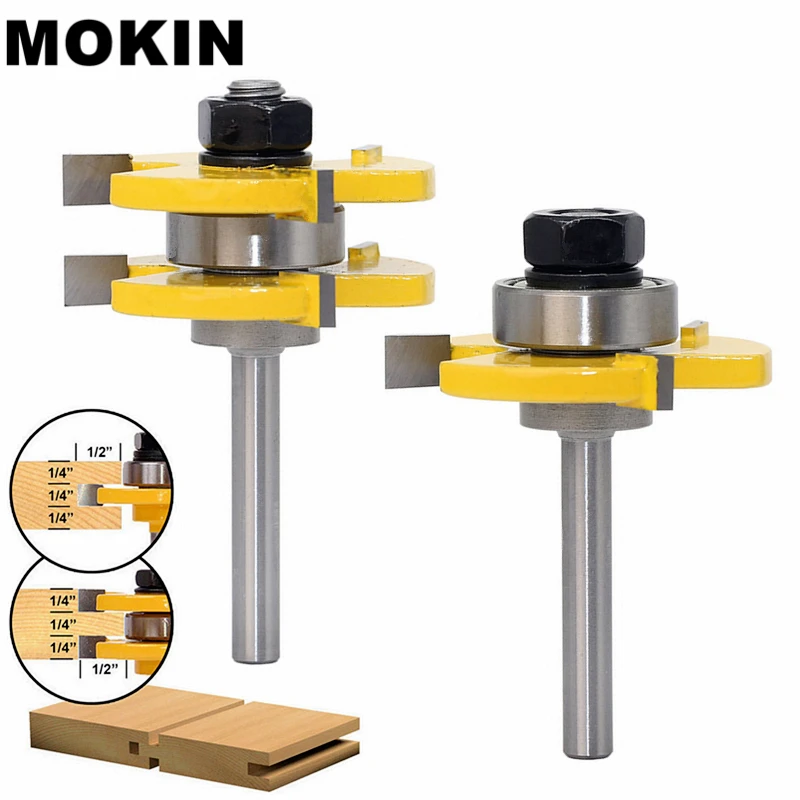 2pcs Tongue Groove ASSEMBLY Router Bit T-ประเภทสล็อต Bit Milling Cutters 6-12.7 มม.สำหรับพื้นแผงตัดไม้เครื่องมือ