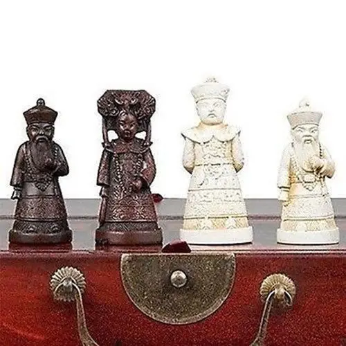 

Exquisite Chinese wood Leather box with 32 Warrior Chess Set