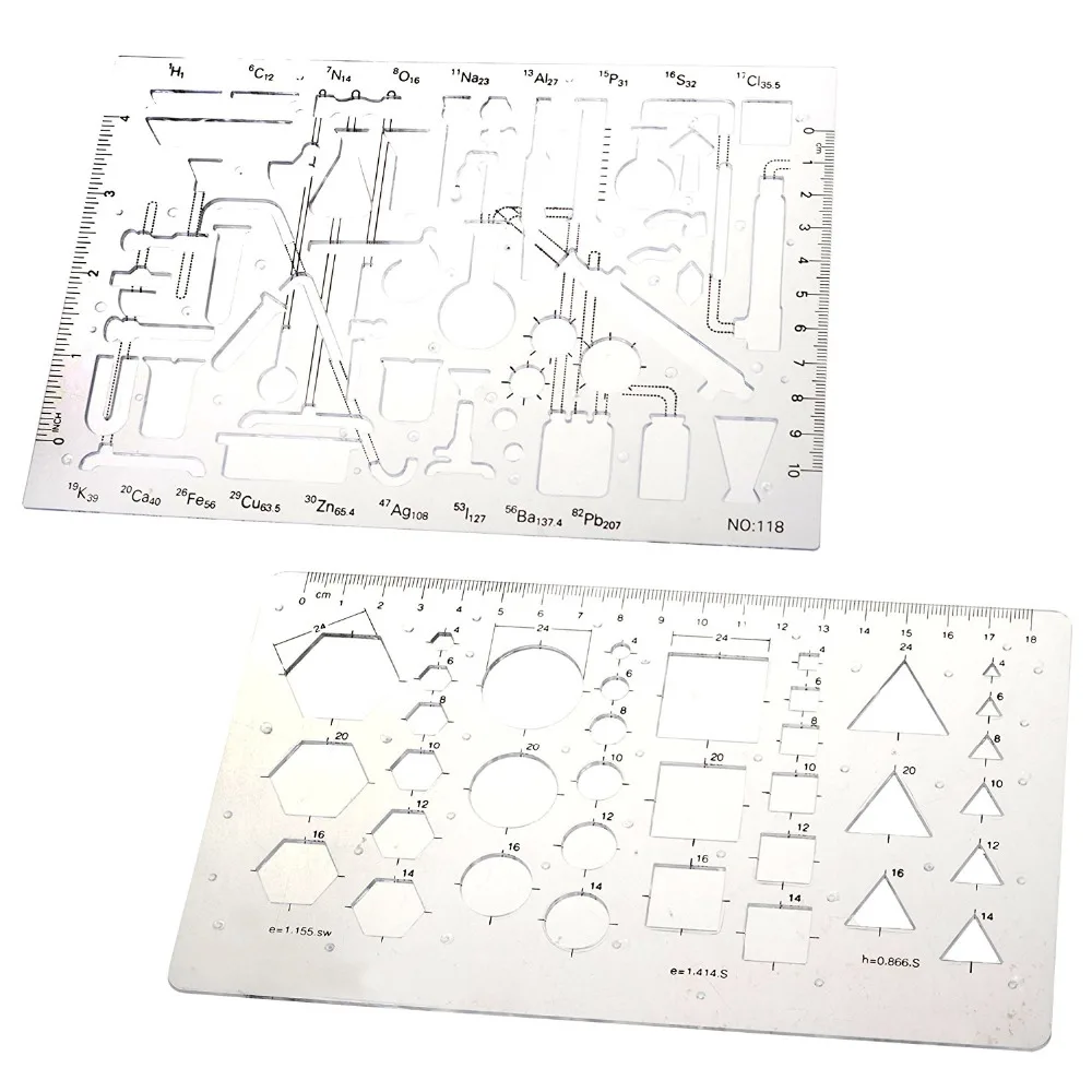 Set of 2 Chemistry Chemical Lab Laboratory Geometry Technical Drawing Template Stencil