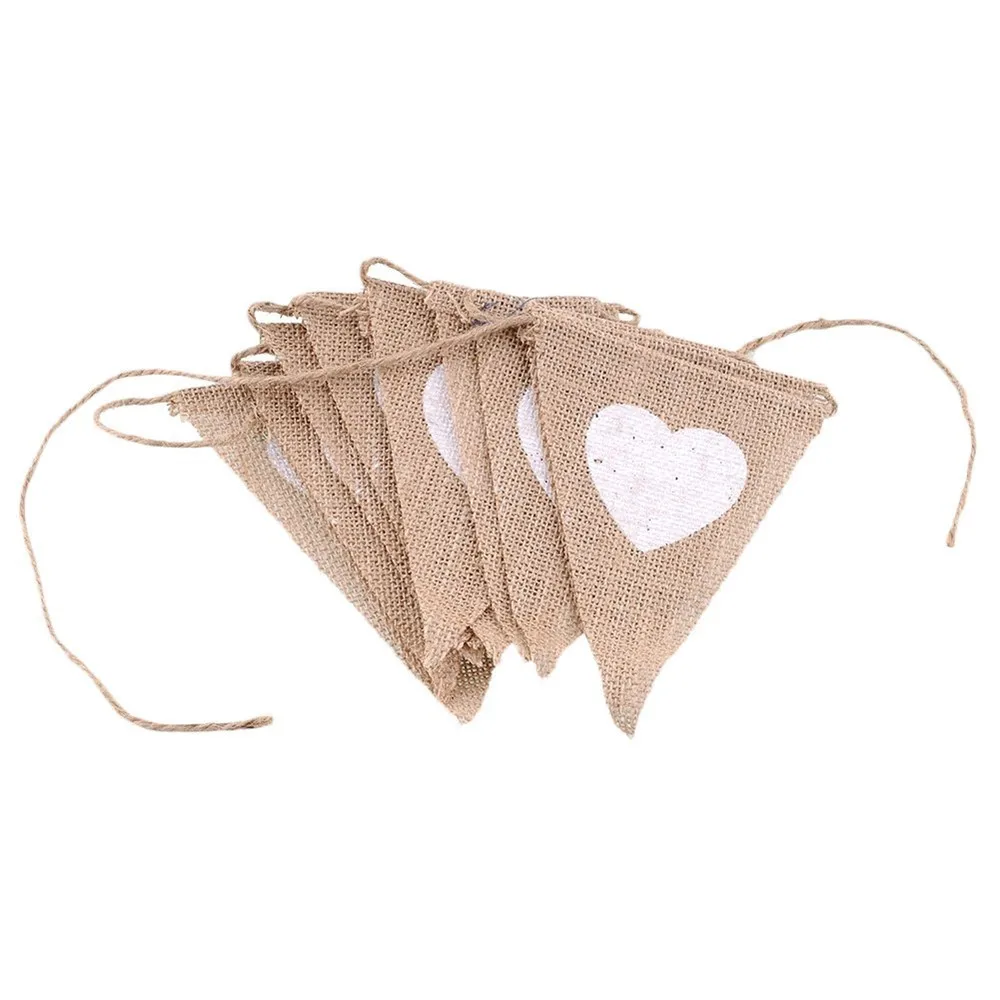 Jute Hessian Burlap Bunting Banner Event Party Supplies Banner Heart Flag Rustic Wedding Hessian Decorations Pennant 13 flags