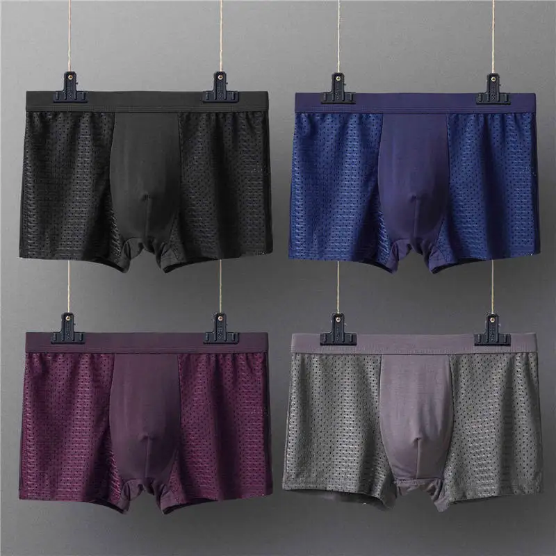 4pcs/Lot Men's Underwear Boxer Panties Cool Ice Silk Underpants Breathable Mesh Bamboo Sexy Slim Cueca Man Shorts