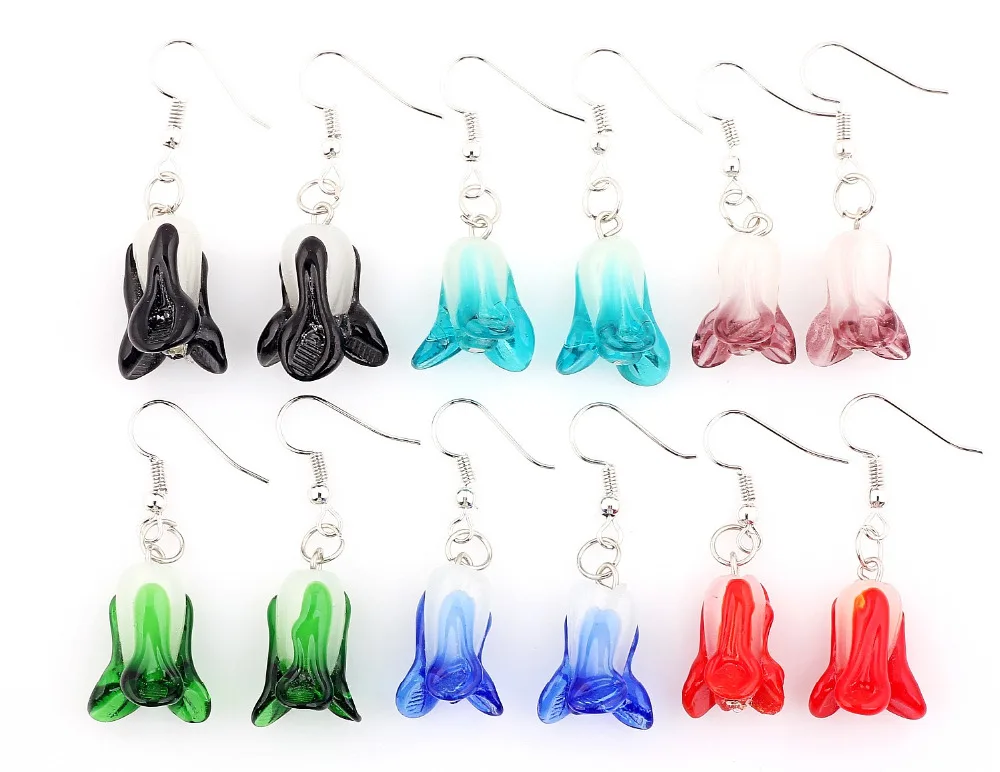 QianBei Wholesale Fashion 6Pairs Handmade Murano Lampwork Glass Mix Color Women's Cabbage Earrings Female Jewelry