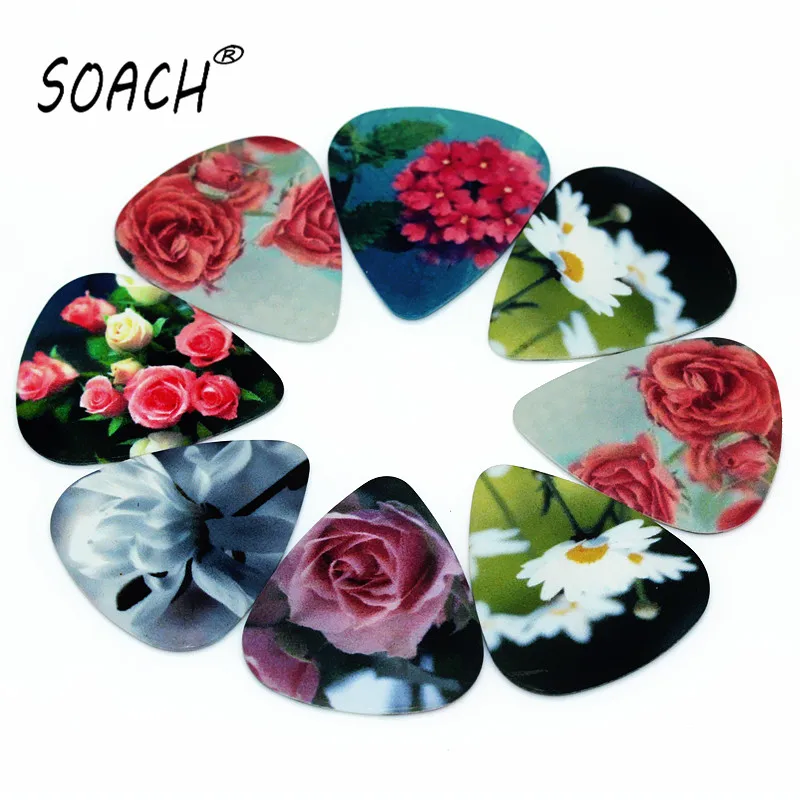 SOACH 10pcs 0.46/0.71/1.0mm Flowers two side earrings pick  guitar Accessories pick guitar picks for ukulele bass Guitar Paddles