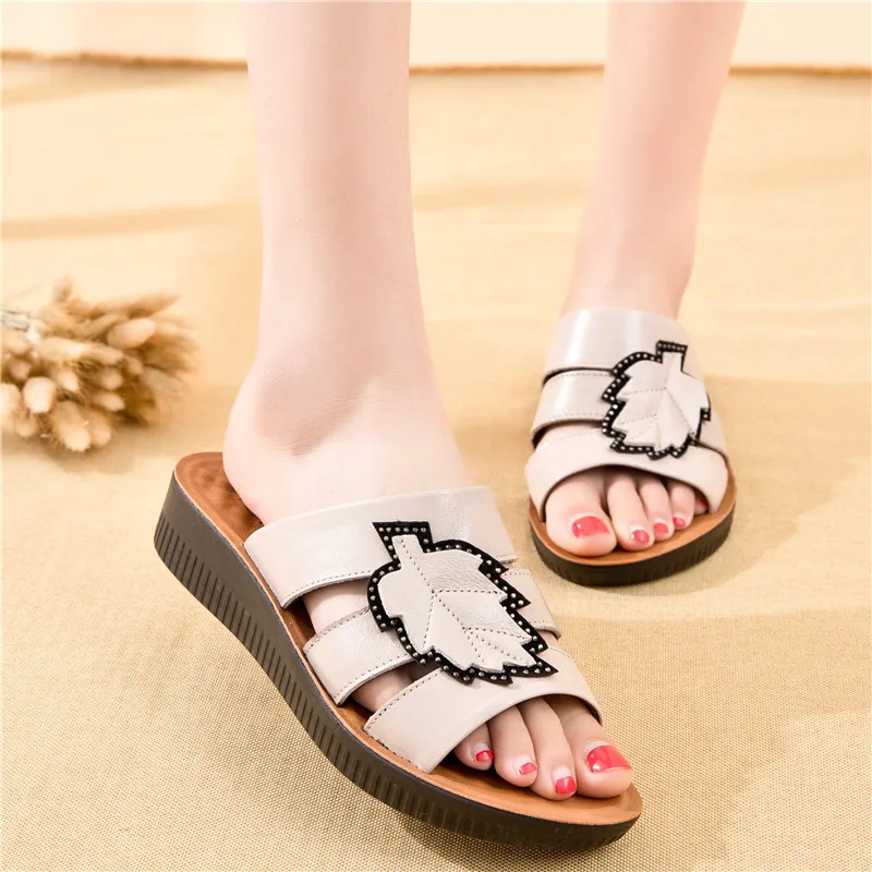 

2024 New Summer Woman Sandals Ladies PU Leather Casual Soft Flat Slippers Slip On Comfortable Women Shoes Free shipping