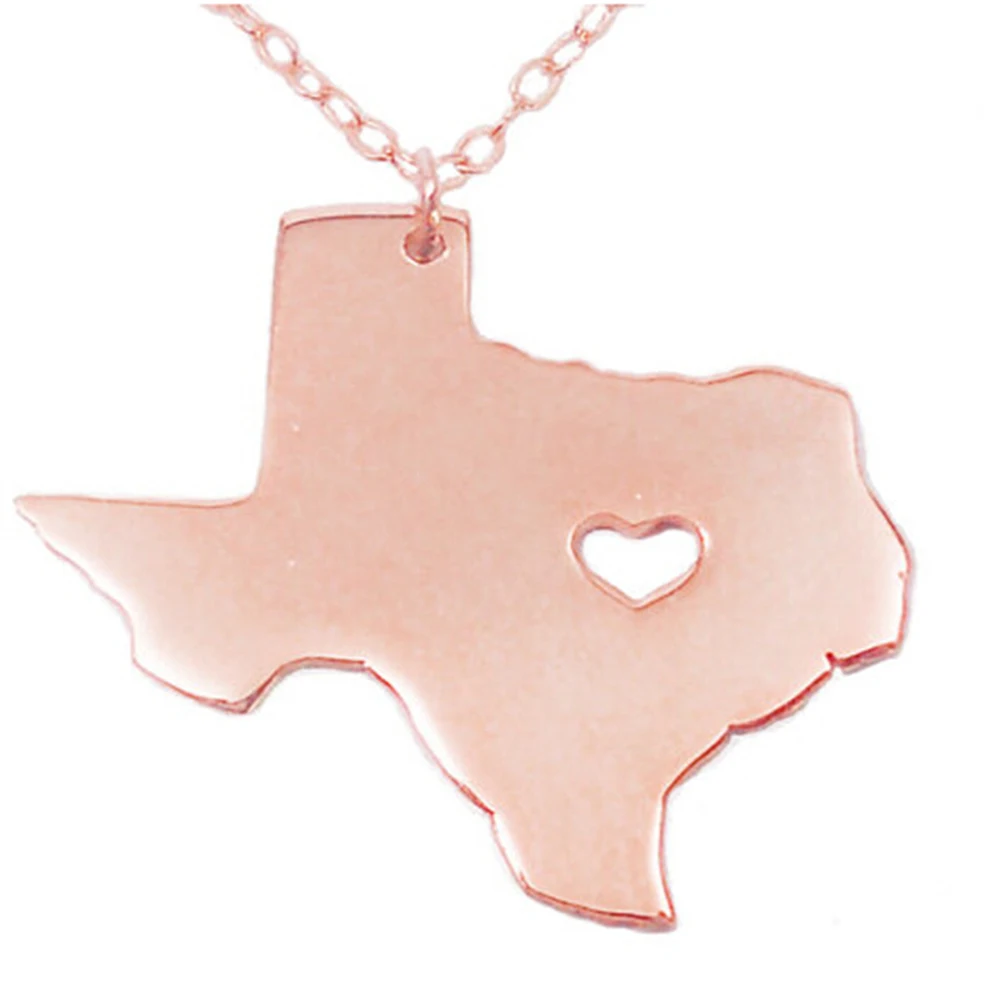 Trendy USA Texas Map Necklace Stainless Steel US State Map Pendant Necklaces For Women Men Jewelry