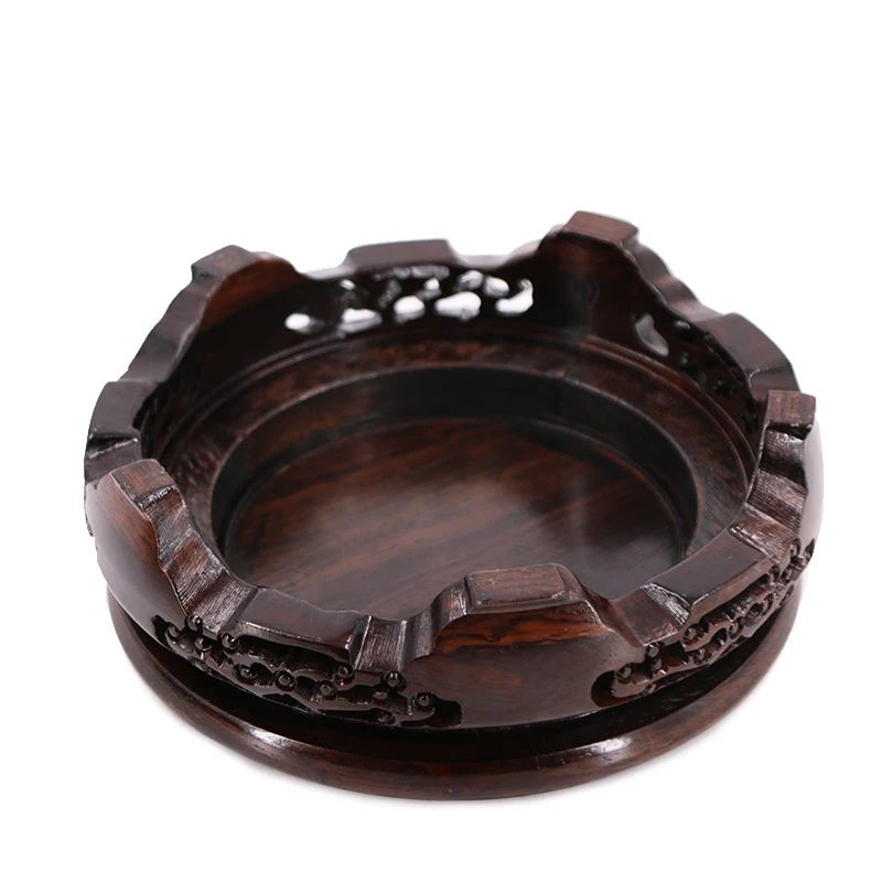 Ebony Carved Base Pierced Vase Base Brackets Stones Teapots Bonsai Flower Pots Incense Burner Buddha Mahogany Circular Base