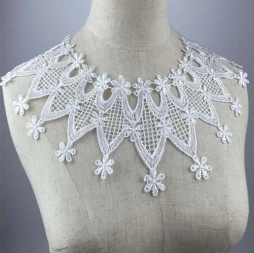 White Embroidery Collar Venise Sequin Floral Embroidered Applique Lace Neckline Collar Garment Accessories Scrapbooking