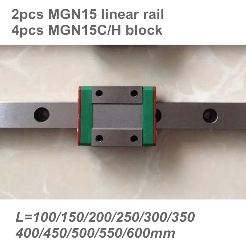 

2pcs 15mm Linear Guide MGN15 L=100 200 300 400 500 600 mm miniature linear rail + 4pcs MGN15C or MGN15H Long linear carriage